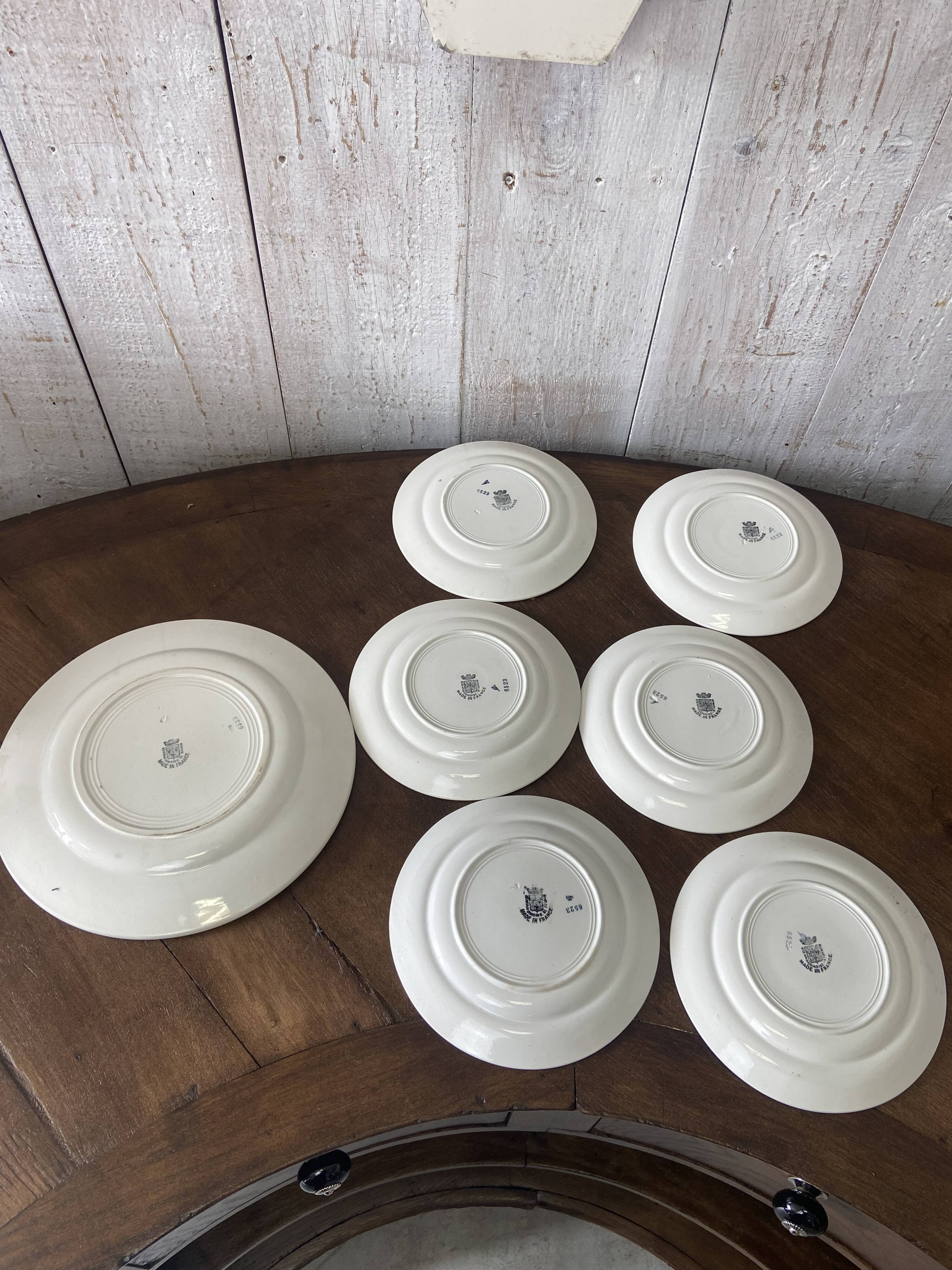 Set of 6 plates and 1 dish St Amand.