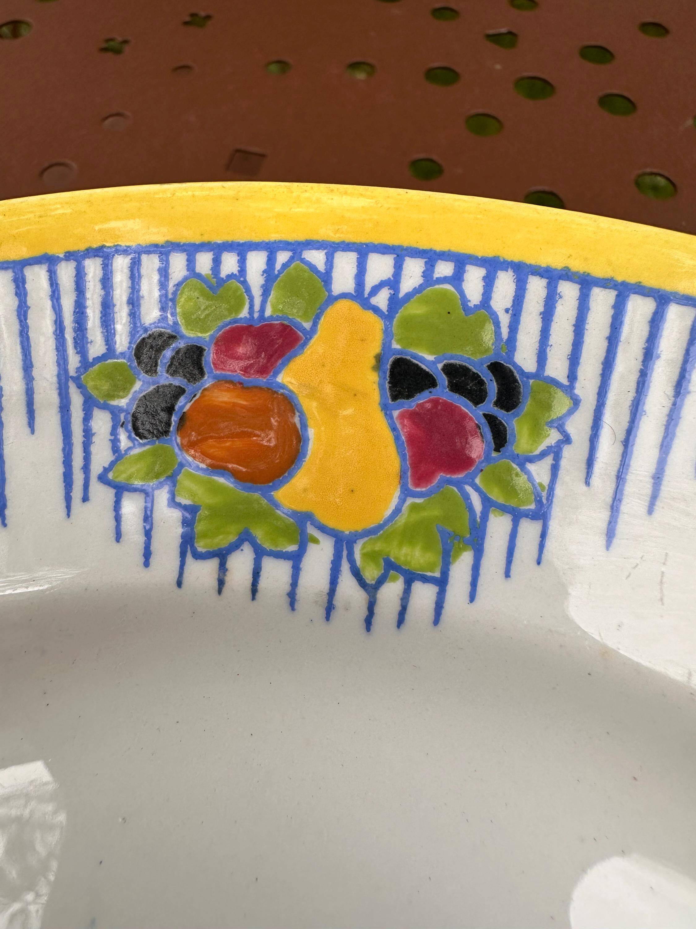 Set of 10 flat plates Boch Frères La Louvière – Art Deco fruit design