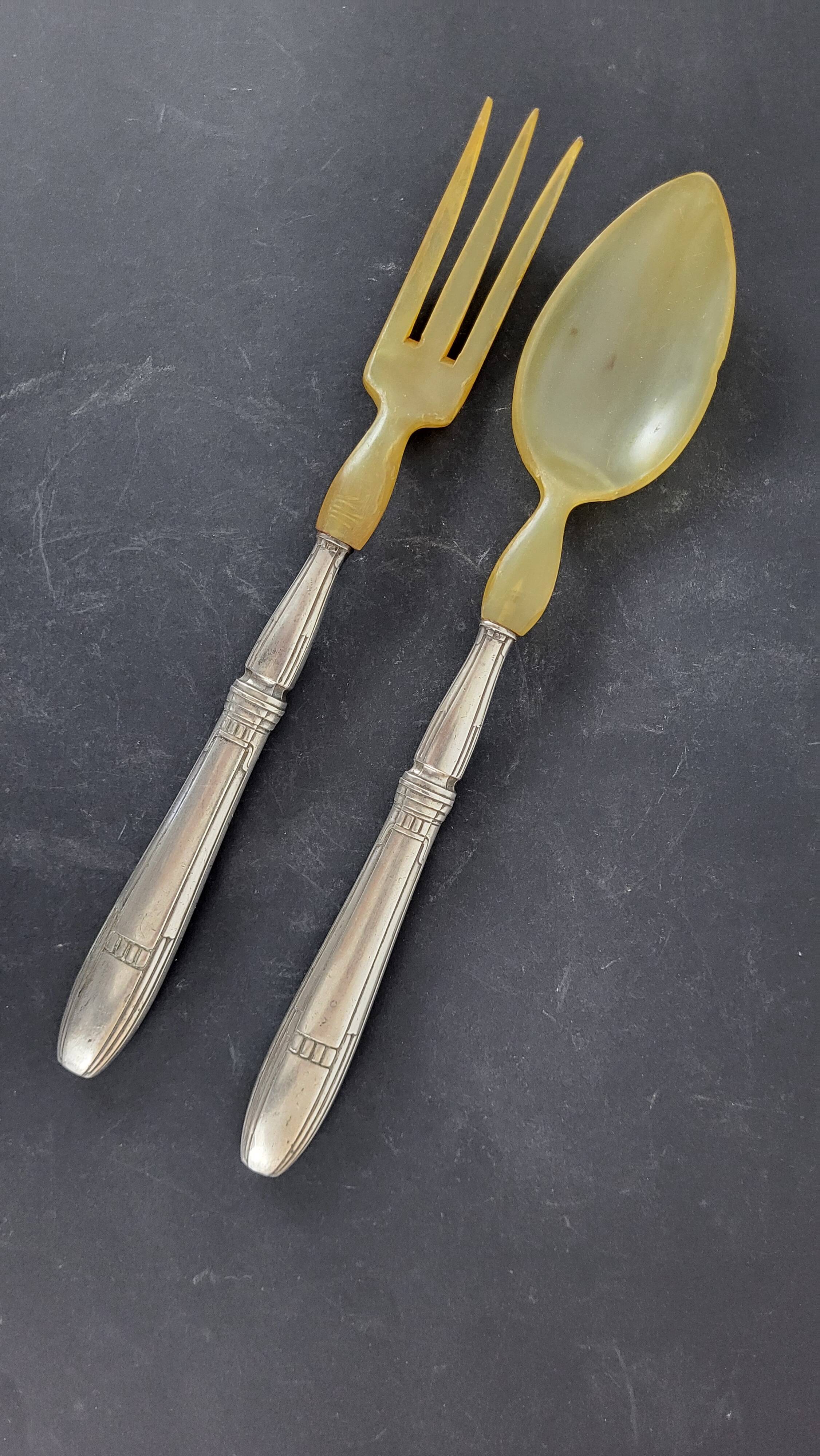 Art Deco silver plated salad servers