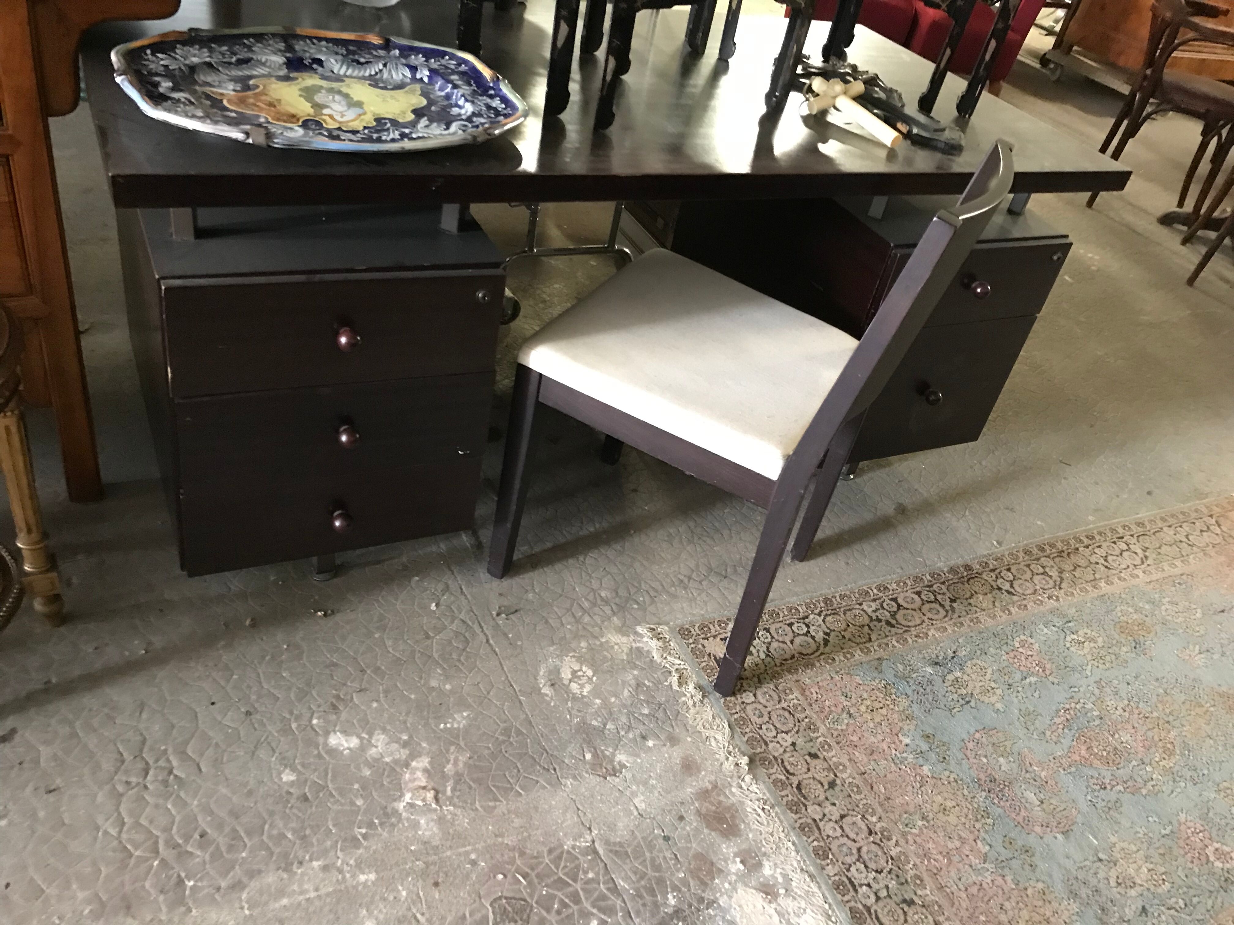 Flat desk with laminated wooden boxes, vintage from the 80s. State of use