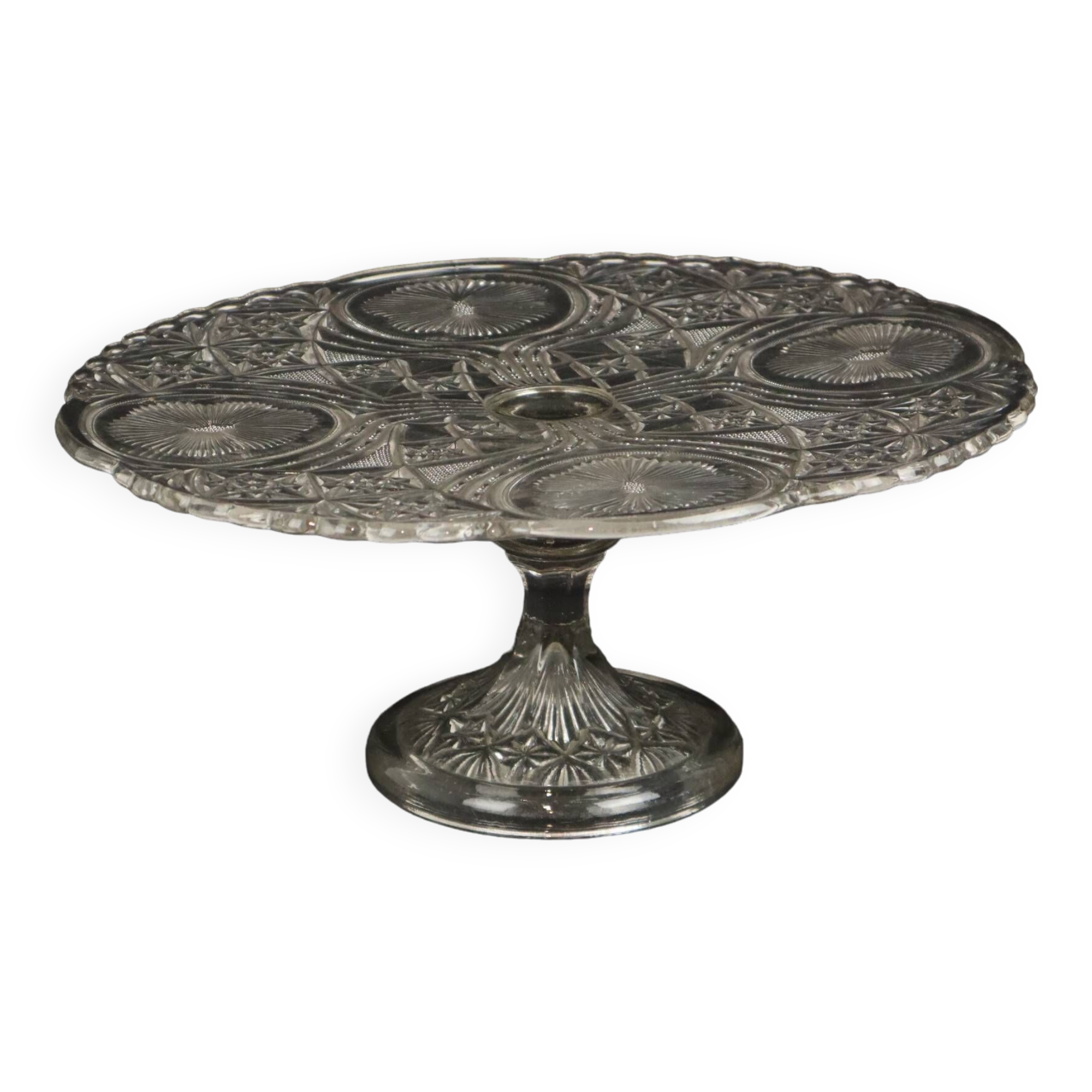 Clear Art Deco Cake Stand Pressed Glass Vintage Cake Stand SIV Deposé