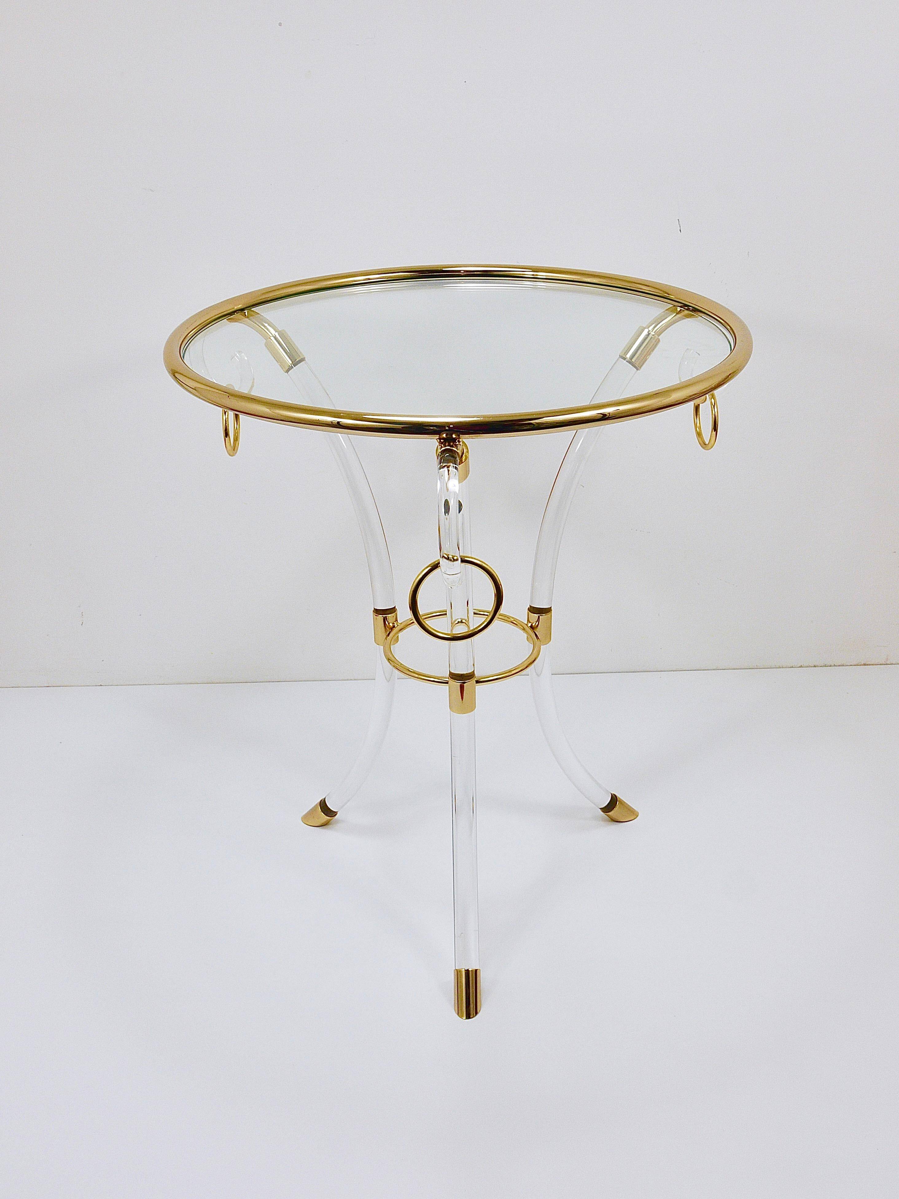Table basse Tripode style Maison Jansen en lucite et métal doré