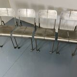 Memphis Architectural Stainless Steel French Dining Chairs, 1980s Set of 4