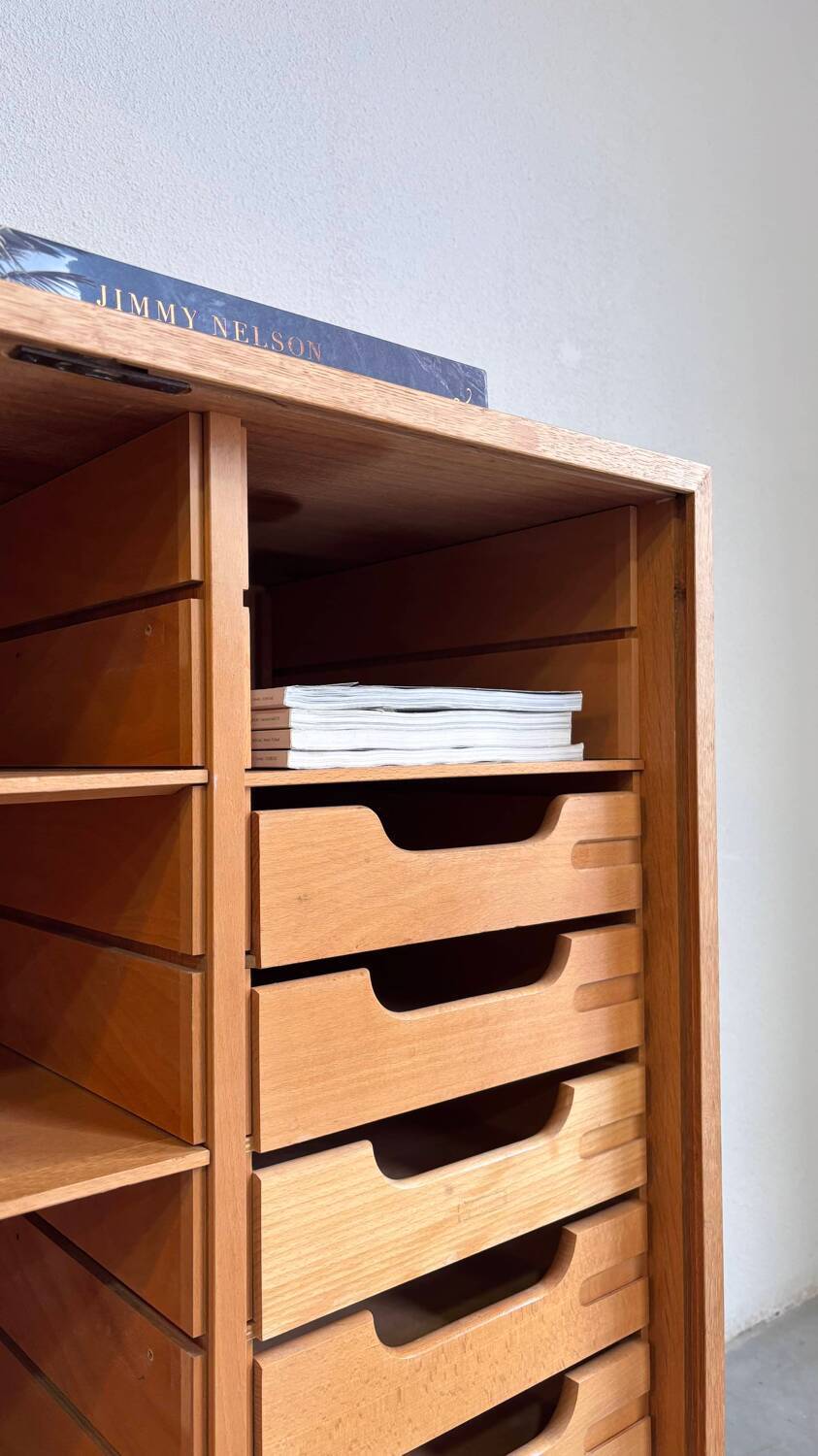 Vintage tambour cabinet - archive in oak