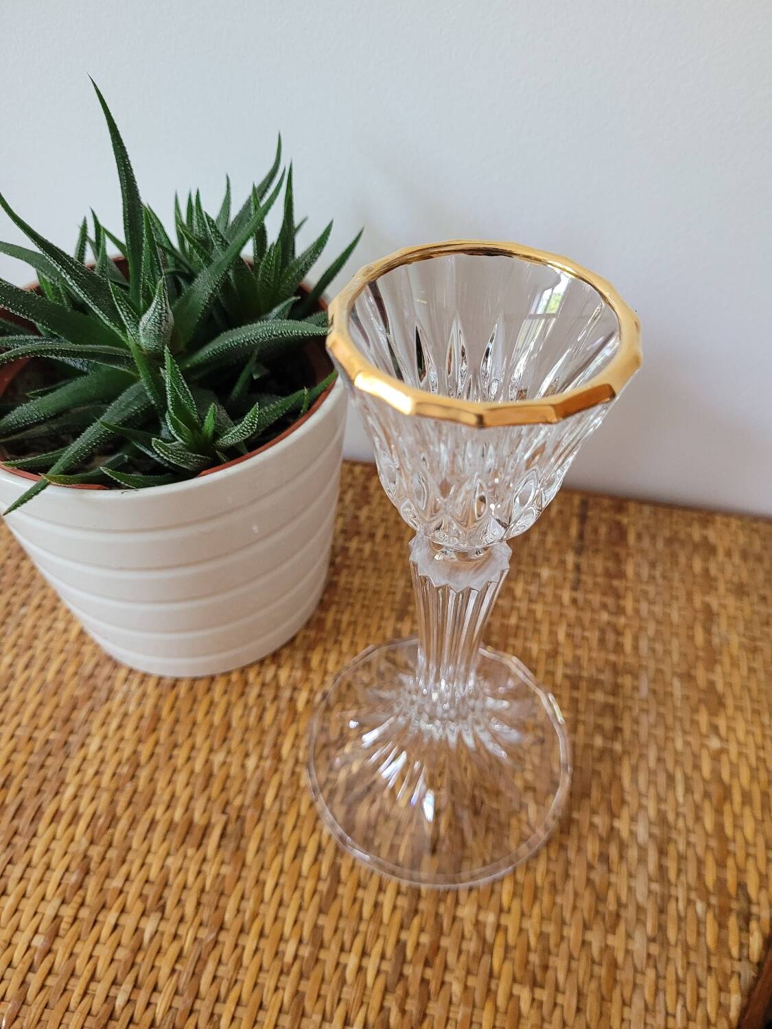 Crystal candlestick with golden rim