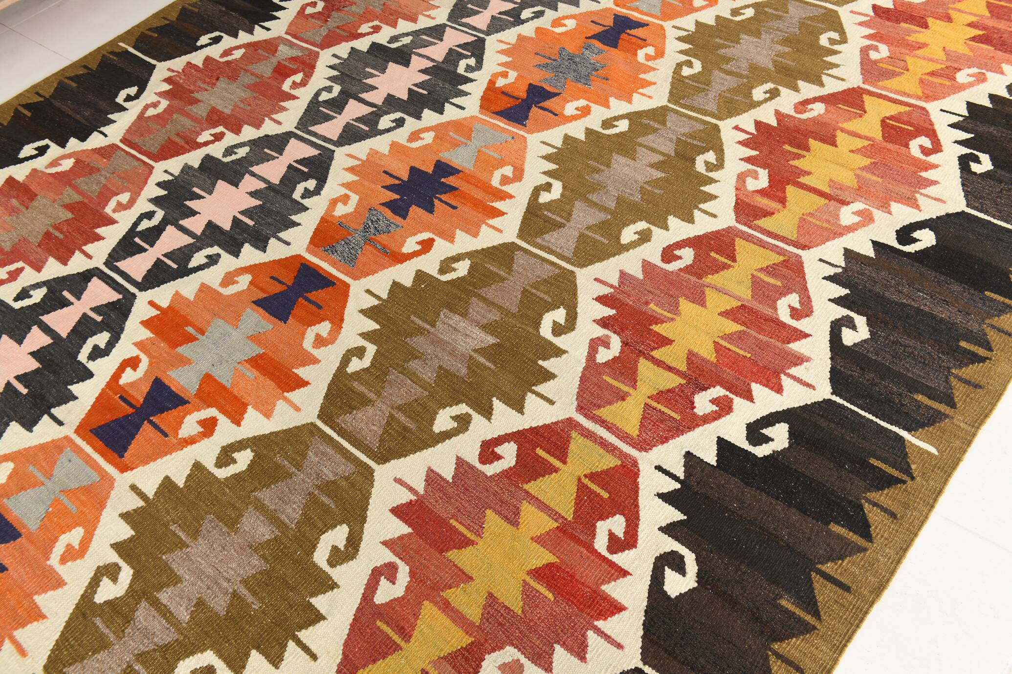 9x12 Geometric Style Turkish Vintage Kilim Rug, 264x383Cm