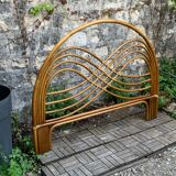 Rattan and leather headboard 140cm vintage 1970