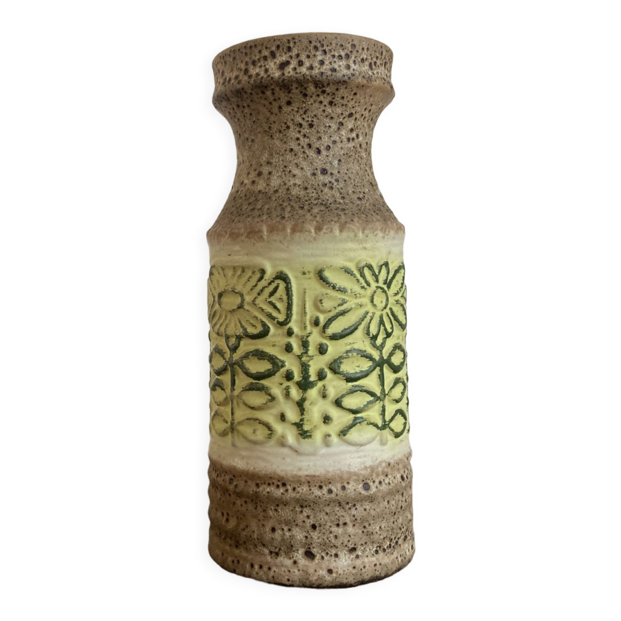 Fat lava style vase and flowers in relief west germany