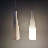 Hanging lamps in handmade/mouth-blown white Murano glass, Italy 1990s