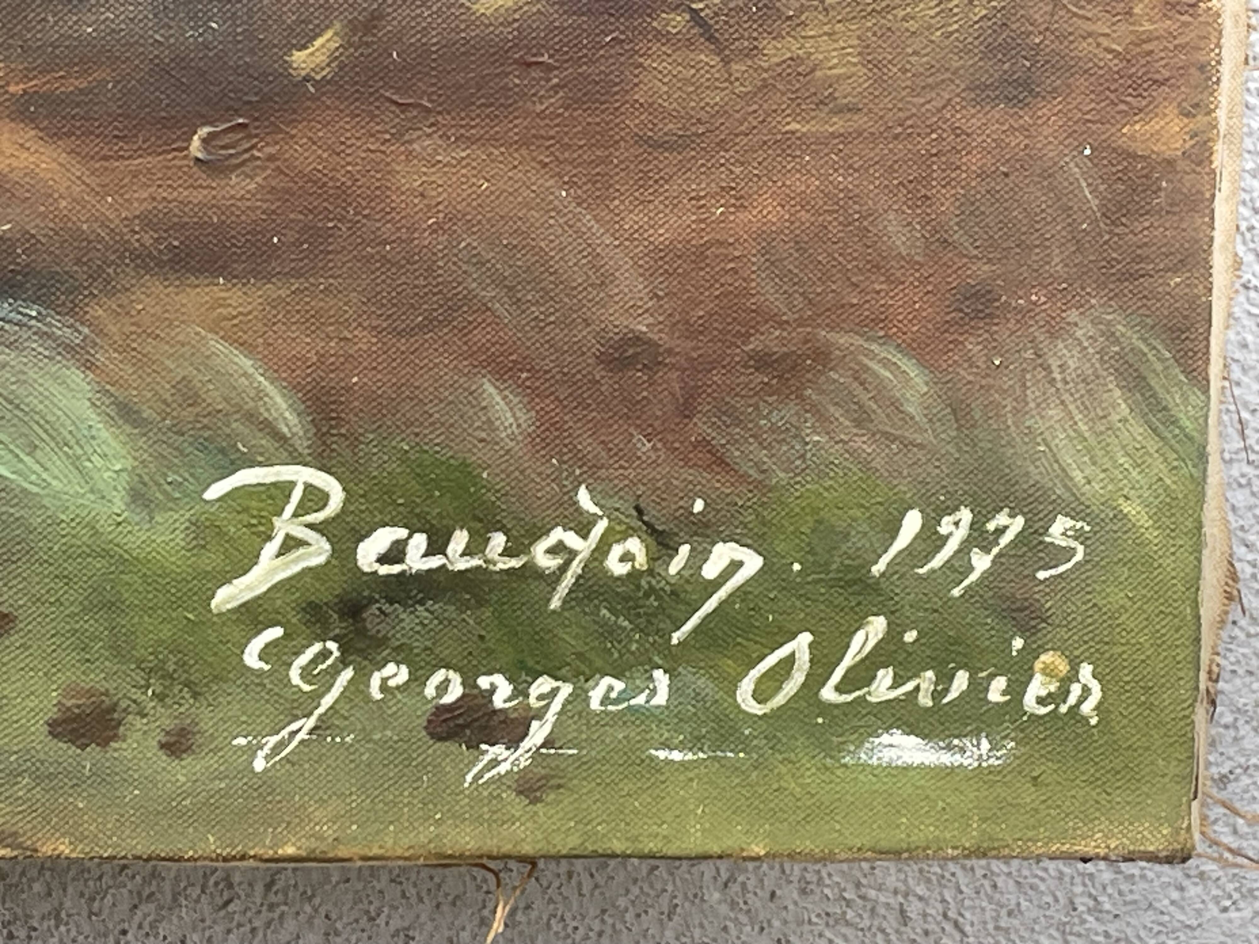 Oil on canvas lake landscape signed go baudoin xxth - 1975