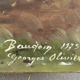 Oil on canvas lake landscape signed go baudoin xxth - 1975