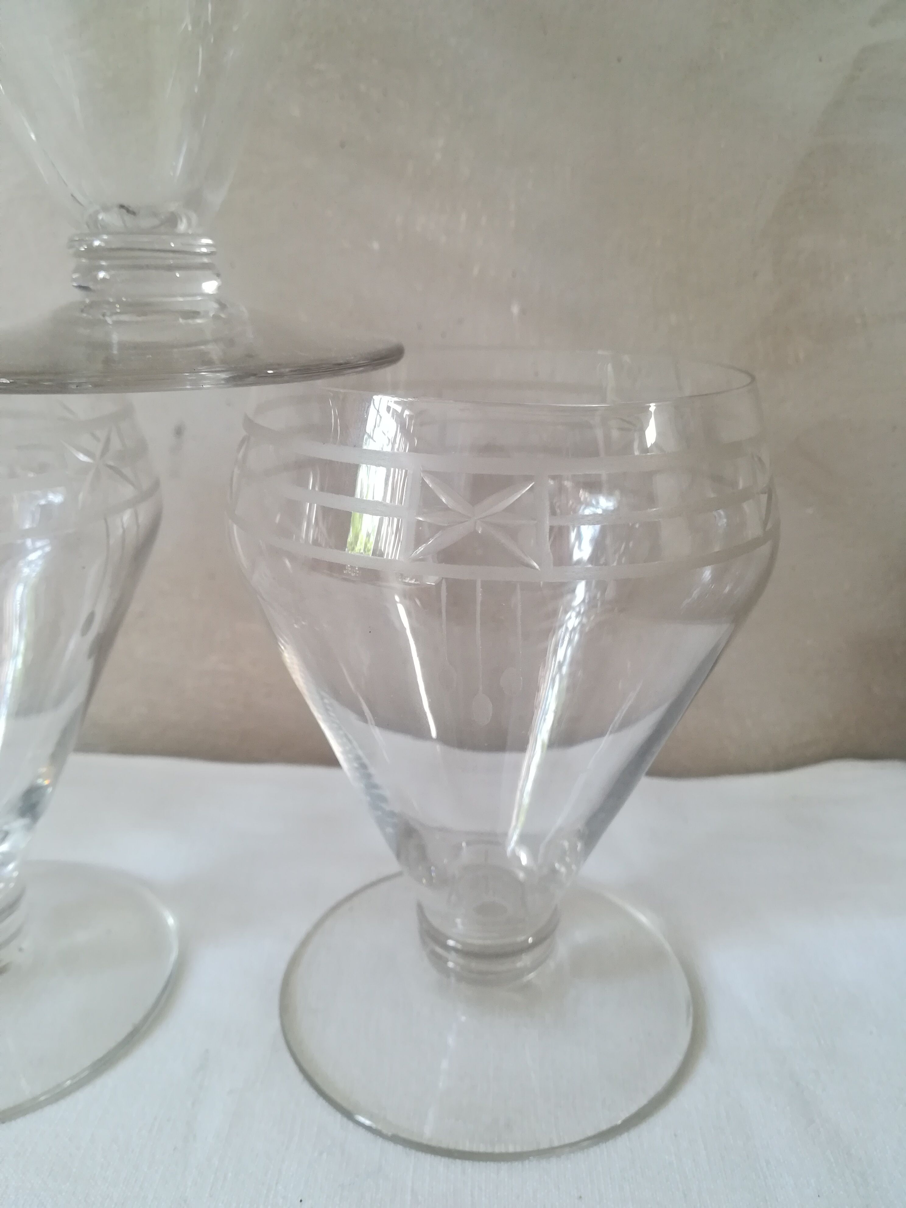 6 hand engraved crystal glasses