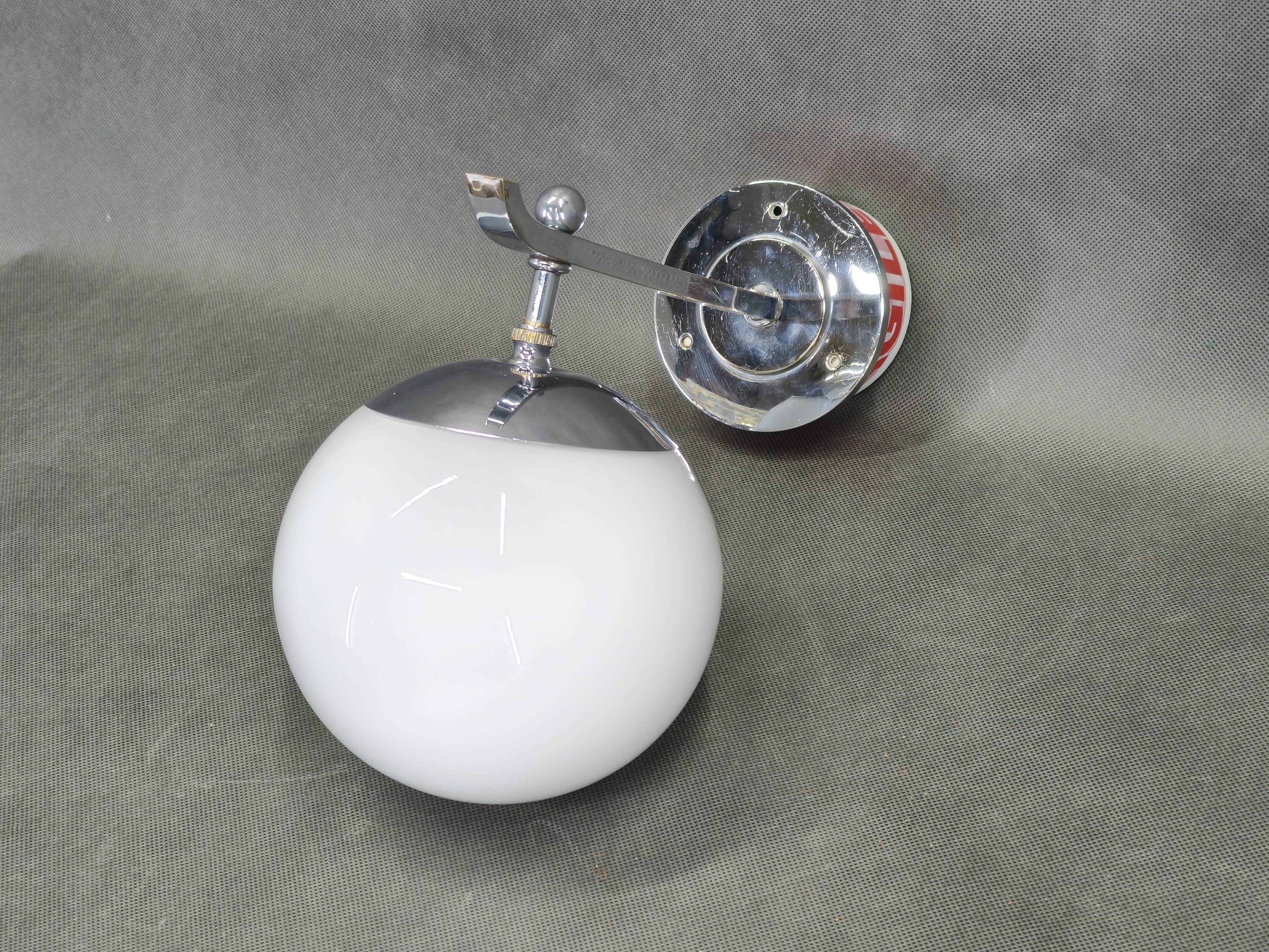 Art Deco Chrome and Milky Glass Wall Light, Czechoslovakia, 1930s