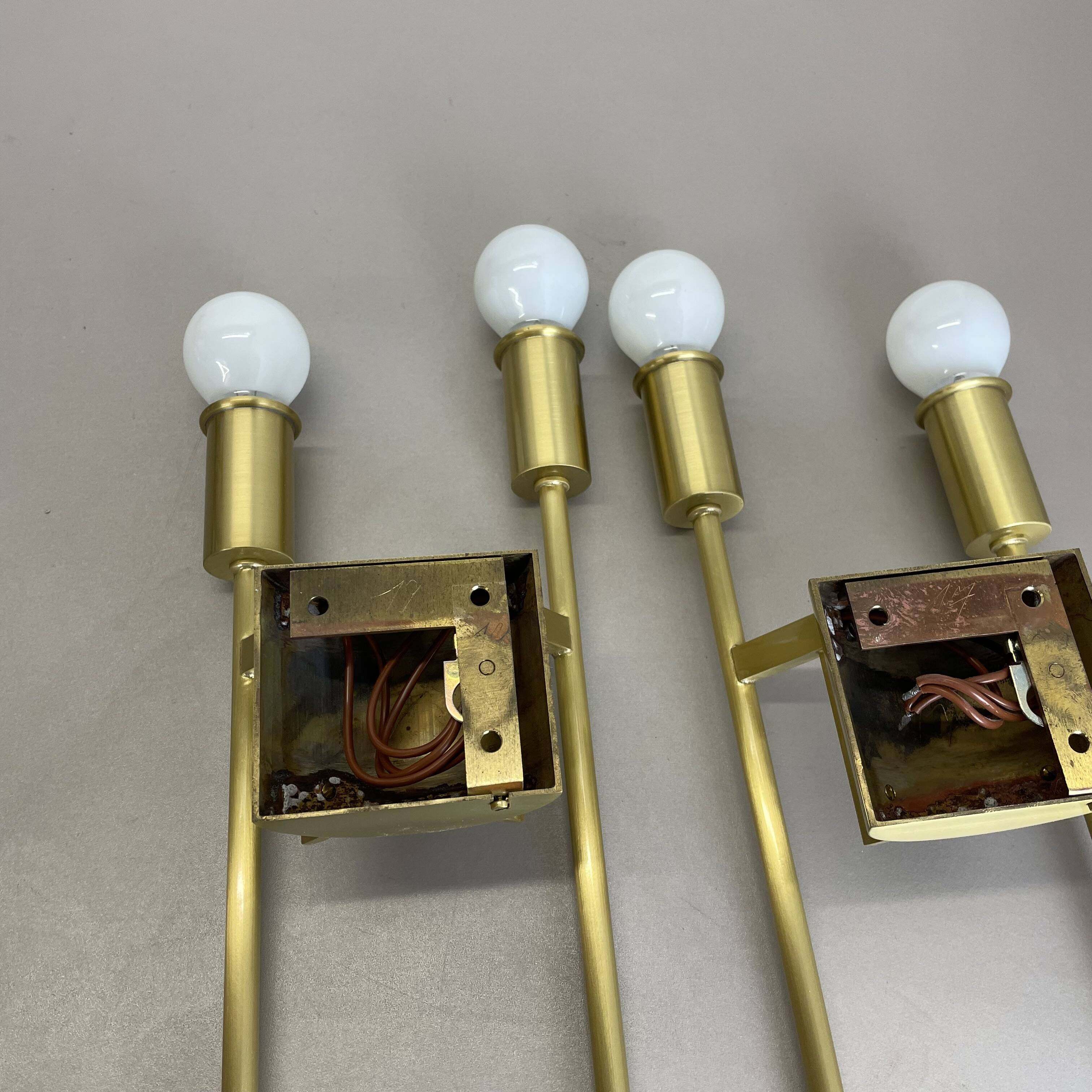 Set of 2 brass italian stilnovo style theatre wall light sconces, italy, 1970s