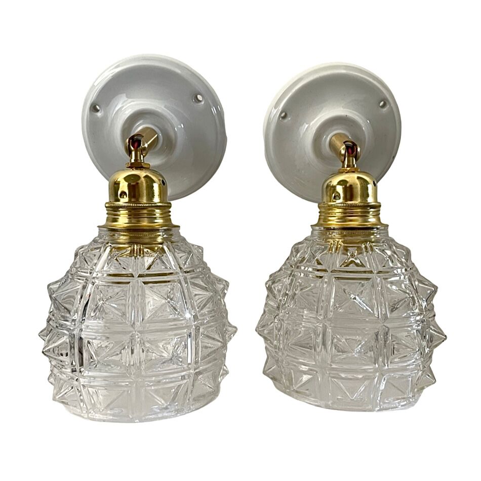 Pair of new electrified chiseled glass sconces