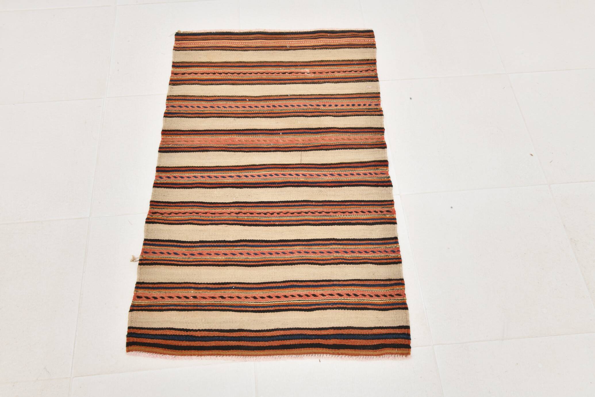 Red & Beige Striped Accent Vintage Kilim Rug, 64x104Cm