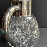 Important jug with ice reserve in cut crystal and silver-plated metal