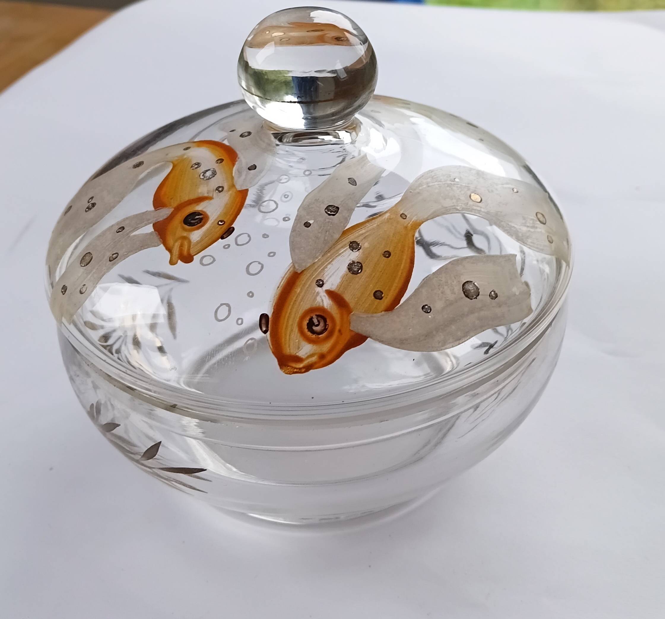 1930s Antique Bohemian Glass Bonbon Dish, Hand blown & painted, Art Deco