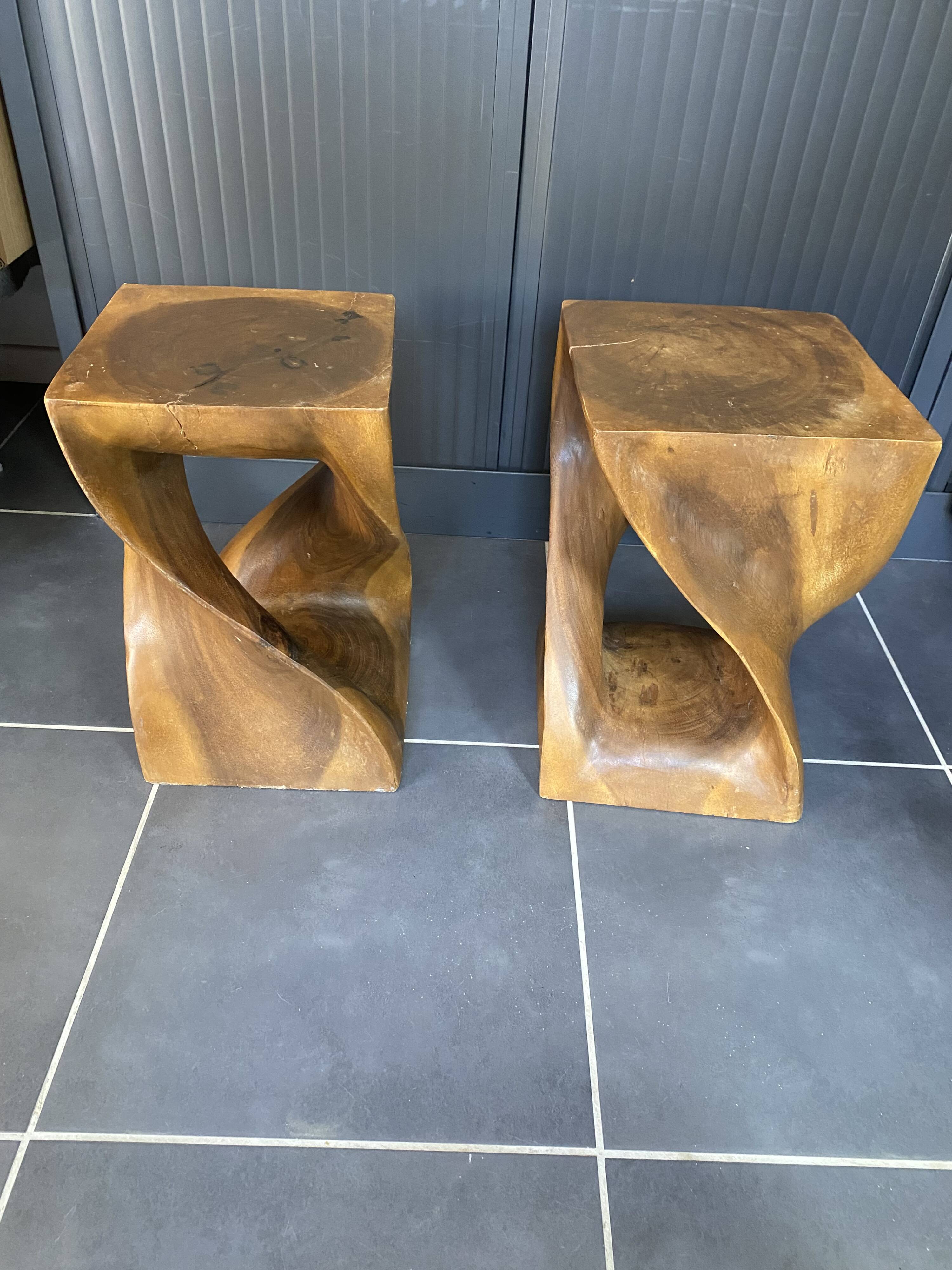 Stool no. 1 in solid raw walnut wood, carved from the mass, 1970.