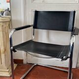Vintage design armchair in leather and metal