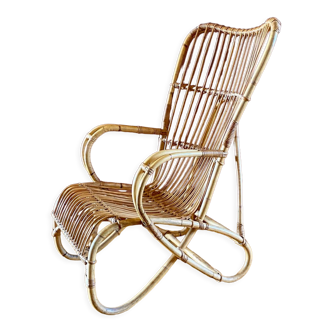 Fauteuil adulte, vintage en rotin et bambou des années 60