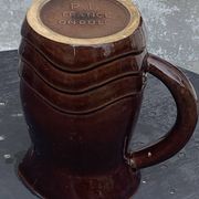 Jug, pitcher, pl france, poet laval, undulate, vintage 1950 in enameled ceramic, brown, turquoise