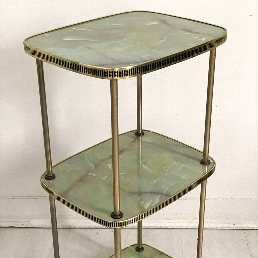 Vintage 50's brass and melamine marble imitation side table