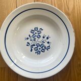 Mismatched blue soup plates