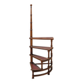 Old library ladder in stained beech, walnut colour, 20th century.