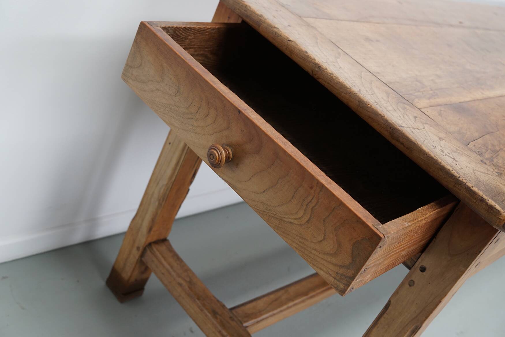 Antique elm 19th century french rustic farmhouse dining table