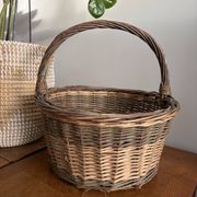 Panier osier tressé vintage , grande anse