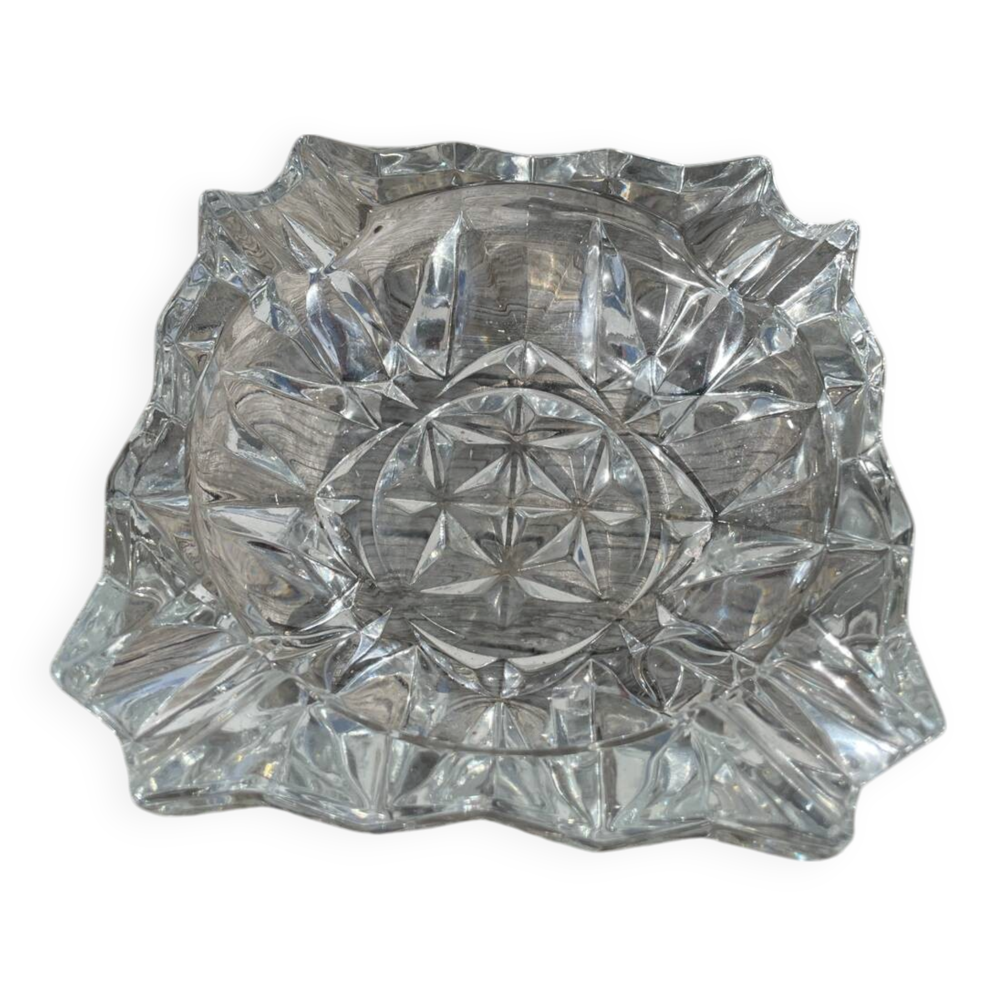 Clear cut glass ashtray 1970