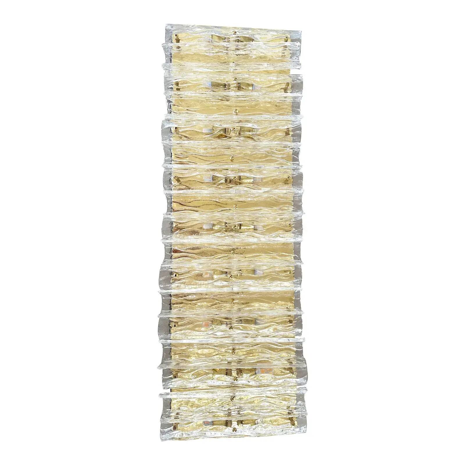 Contemporary Brass and Murano Glass Flush Mount Wall Sconces — Pair