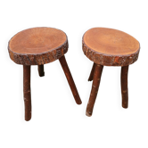 2 tabourets tripodes anciens style brutaliste 