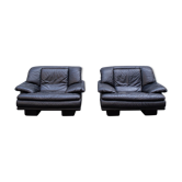 Paire de fauteuils en cuir noir Italie années 70