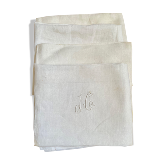 Lot de 4 serviettes anciennes blanches monogramme JG