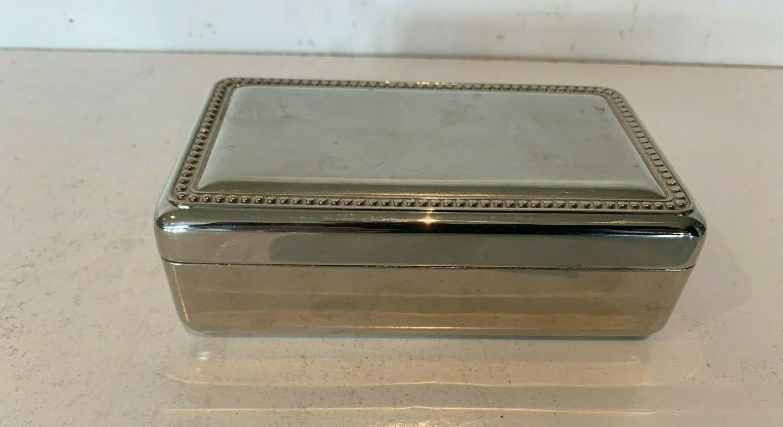 Silver metal jewelry box Red velvet interior XX century