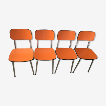 Lot of 4 vintage chairs in orange formica