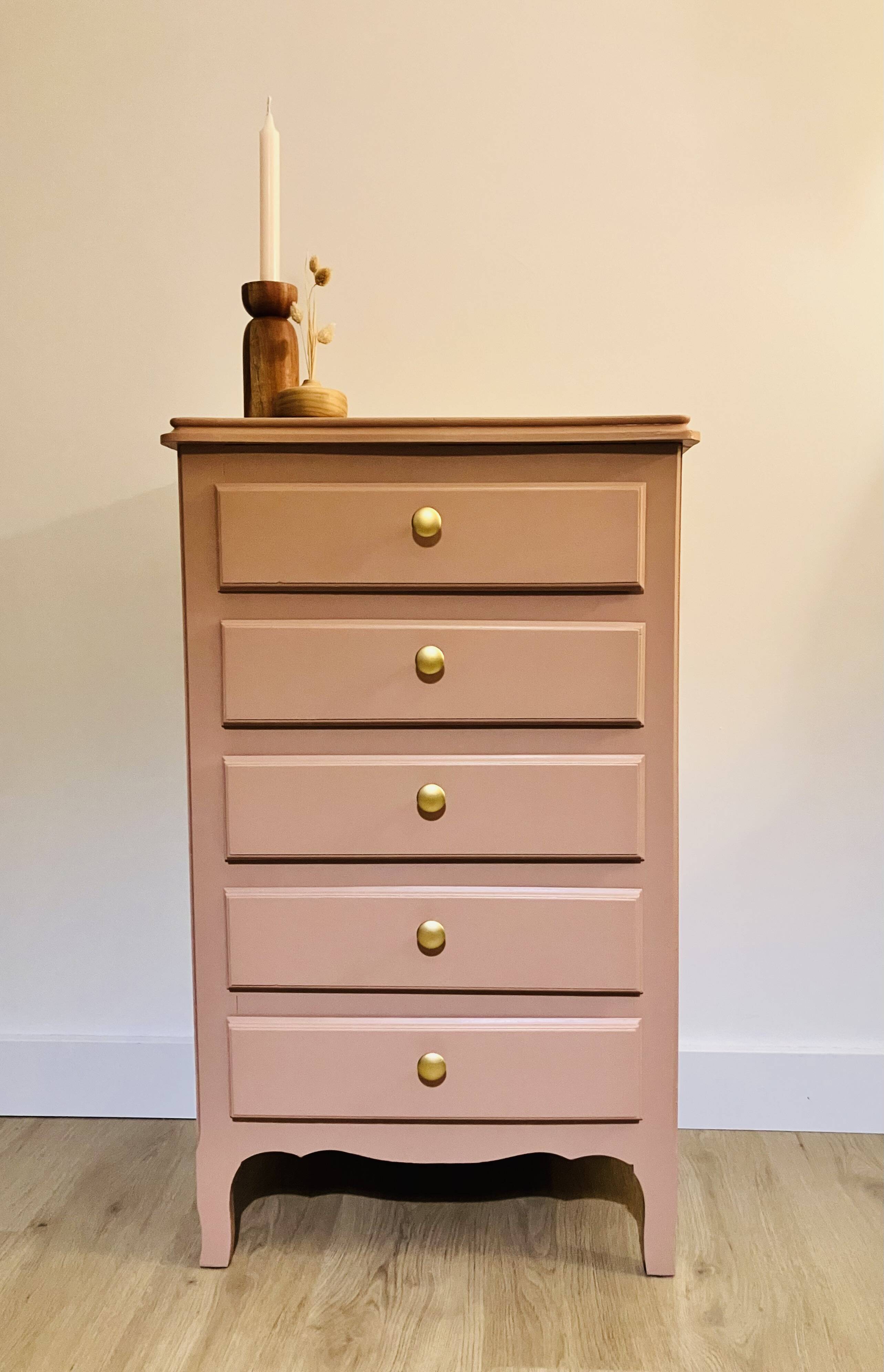 Pink wooden chest of drawers