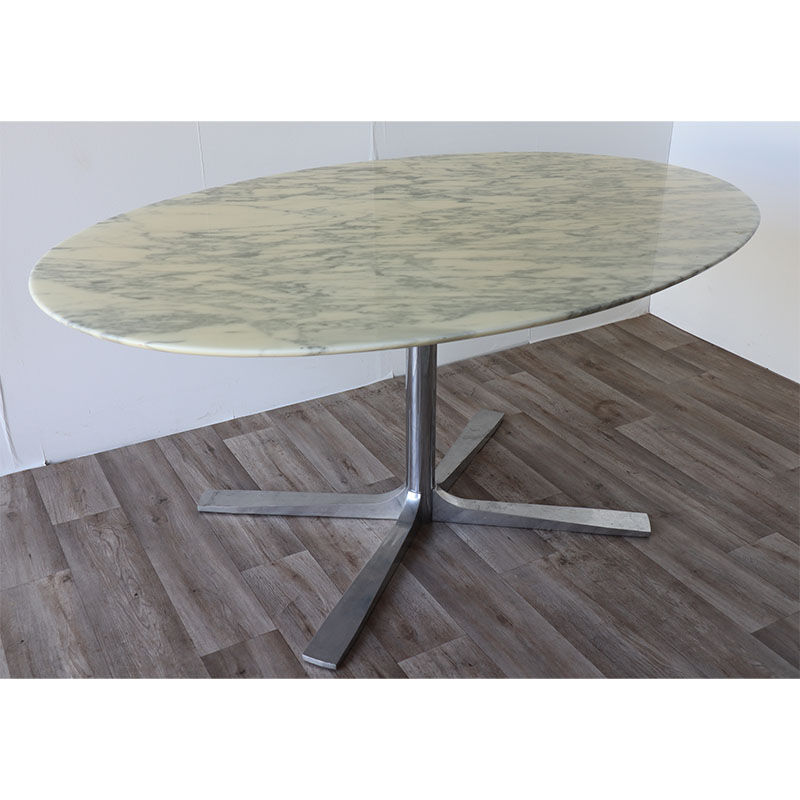 Roche Bobois oval table in marble and aluminum 1970