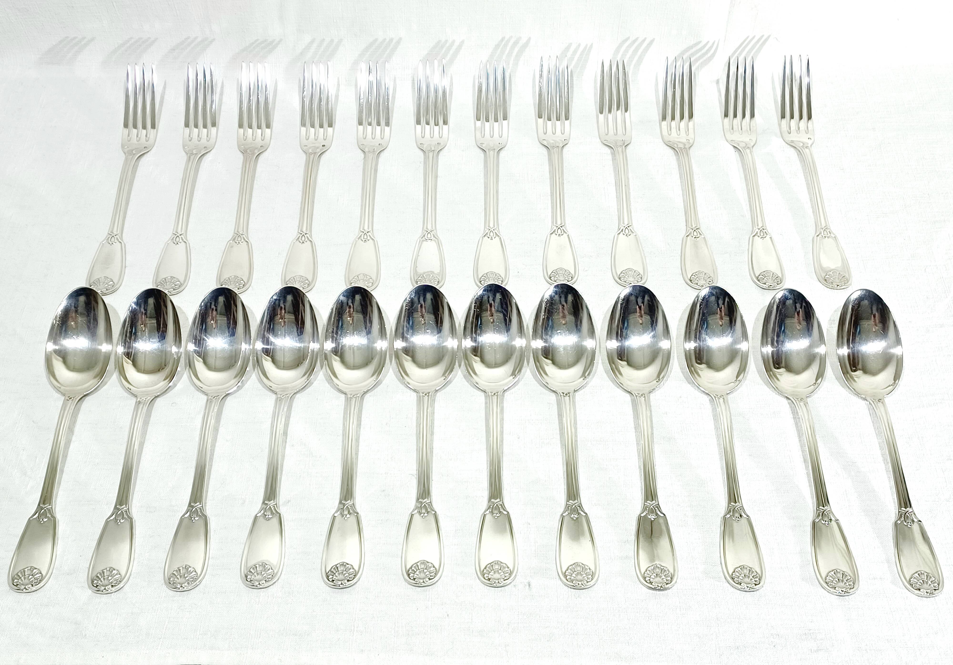 12 Louis XIV style silver cutlery sets
