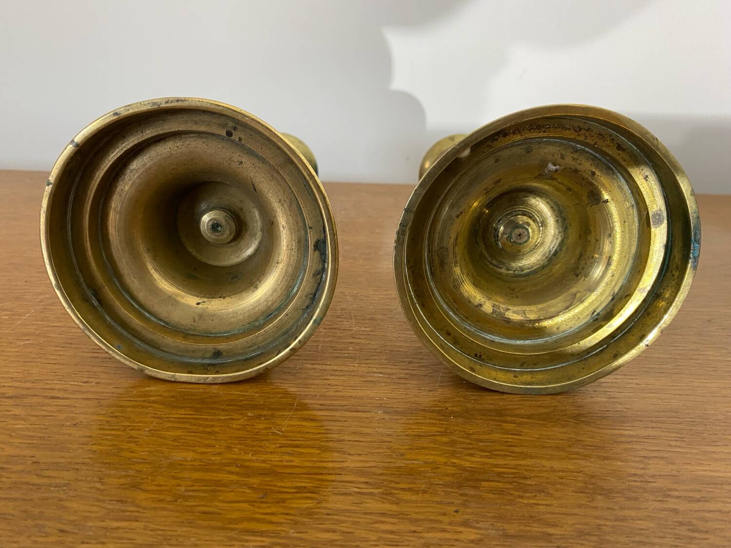 Pair of Antique Vintage Brass Push Candle Holders #C408