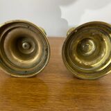 Paire De Bougeoir A Poussoir Ancien Laiton Vintage #C408