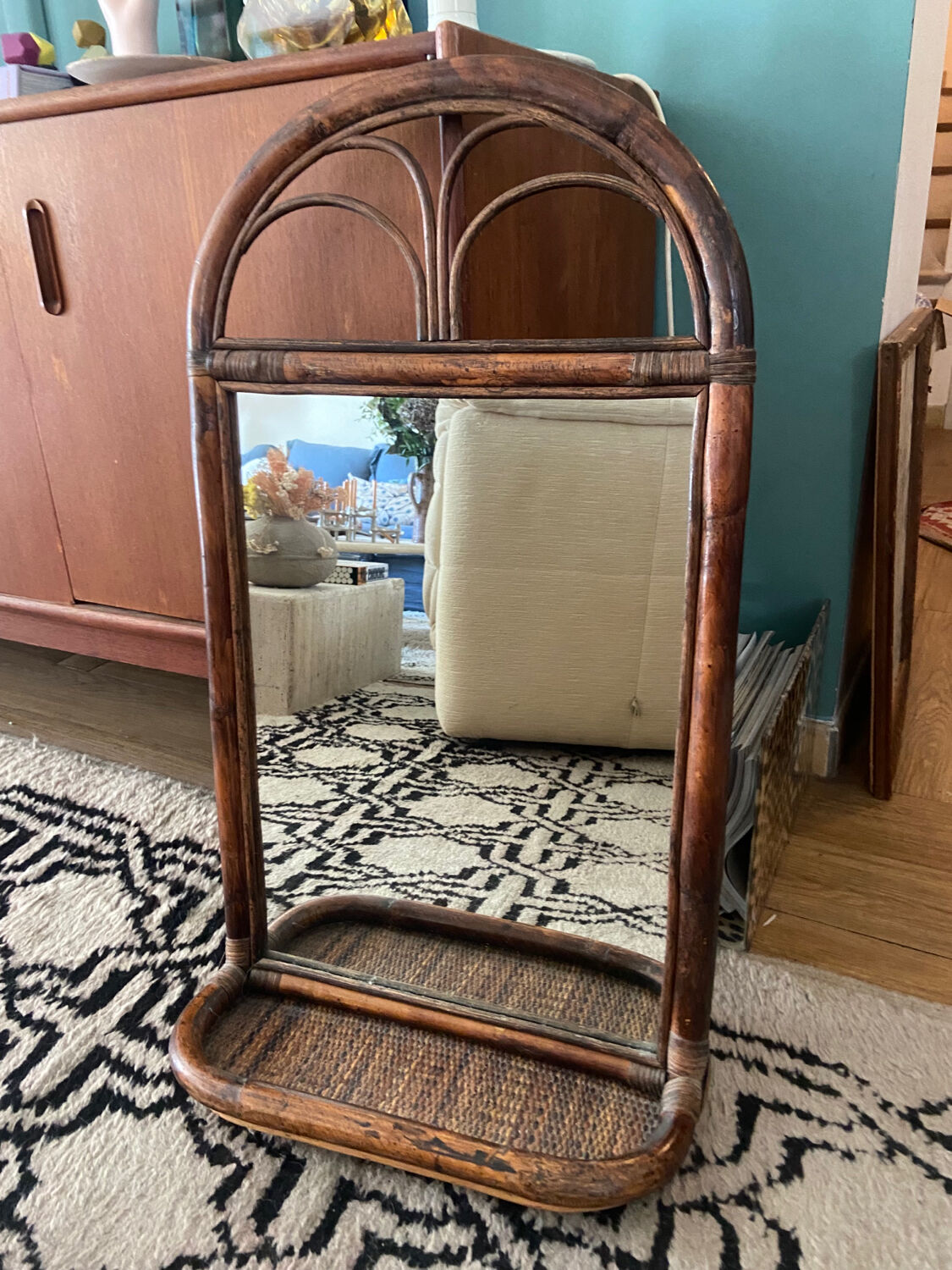 Miroir en rotin vintage
