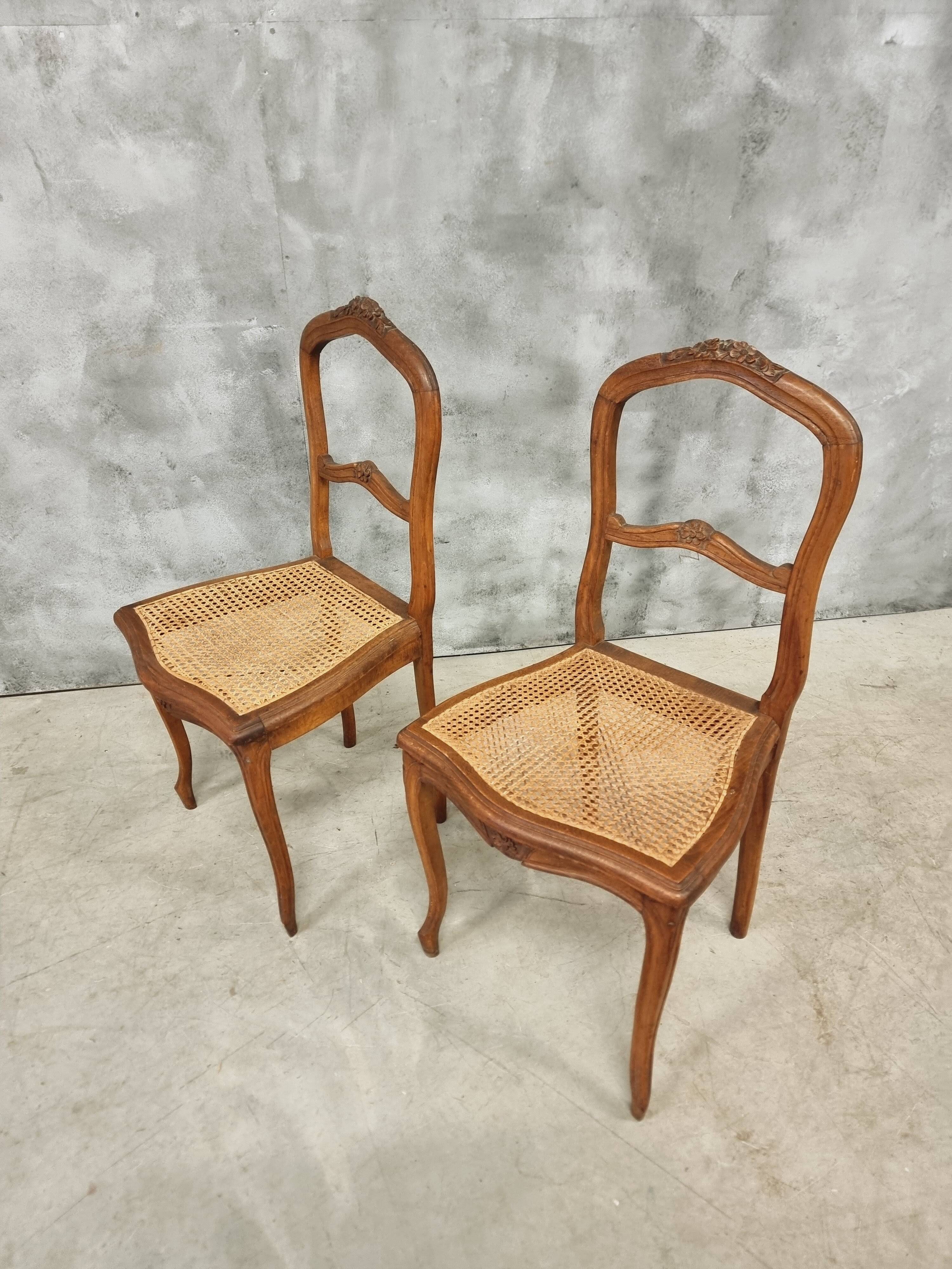 Set of antique French chairs dining chairs webbing and beech