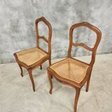 Set of antique French chairs dining chairs webbing and beech