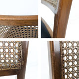 Lot de 4 chaises vintage en bois, cannage viennois et assise noire