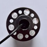 Triple vintage pendant light in molded glass, chrome metal and orange plastic - Space Age Design