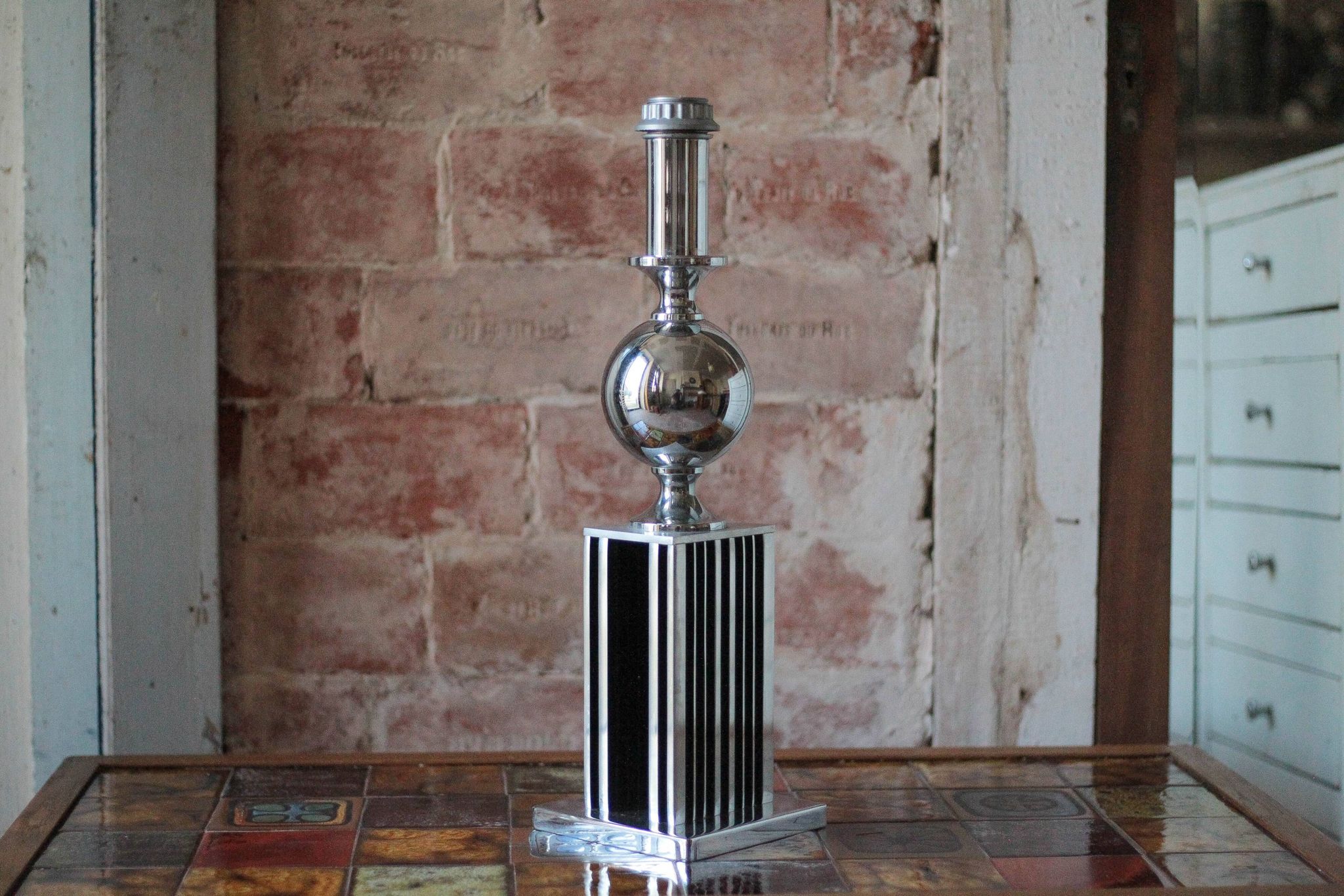 Large floor lamp from Maison Barbier, chrome Bauhaus design lamp.