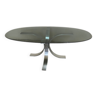 Coffee table 70s foot tulip aluminum and smoked glass